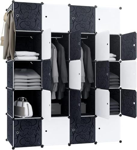 TANTEAR 20 Würfel DIY Regalsystem Aufbewahrung Badregale Tragbarer Faltschrank Kleiderschrank Mit Türen Kombischrank Schuhregal