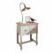 Loberon Nachttisch Stafford, Korpus mit Shabby-Anmutung, Zwei Schubladen, handgedrechselte Beine, Nachtkästchen, Nachtschrank, Mangoholz, Messing, antikweiß/braun