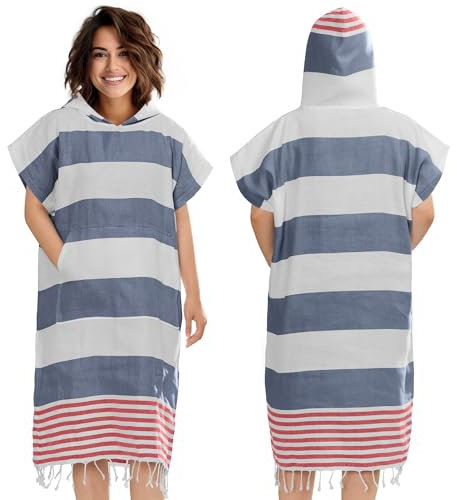 JEMIDI Badeponcho Damen Herren - Schnelltrocknender Surf Poncho - Leichtes Handtuch Kleid mit Kapuze - Strand Sauna Surfen - Umziehhilfe Handtuch Poncho Erwachsene - Surfponcho