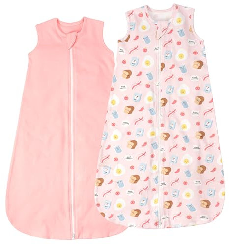 LILBESTIE Gigoteuse 0-6 Mois Ete, 100% Coton Paquet de 2 Gigoteuses Bébé Tog 0.5, Rose et Oeuf Miroir
