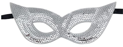 pvucpot Venezianische Maske - Silberne Farbe - Karneval - Frau - Pailletten - Halloween - Geschenkidee für Weihnachten und Geburtstag Bescherung