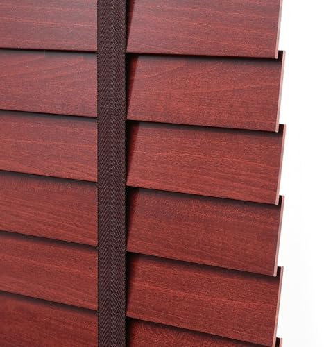 Jalousie Holzjalousie 50mm Lamellen Jalousette Echtholz, Naturel Bambusrollo Holz jalousien, 60/70/80/90/100/110/120/130/140/150/160cm Gefiltertes Licht Jalousie Für Fenster Innen Portes(Burgund)