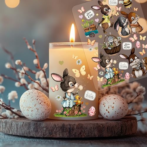 ilka parey Sticker Ostern Häschen Ostermotive Frühling - Rubons - Rub on DIY für Windlicht Teelicht- Wunderschöne Osterdeko A5 Bogen rb21