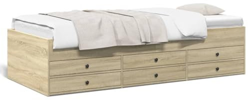 Fasba Tagesbett, Gästebett mit 6 Schubladen mit Rollen, Schlafsofa für Schlafzimmer, Bettsofa Sofabett Daybed Bett, Sonoma-Eiche 100x200cm Holzwerkstoff