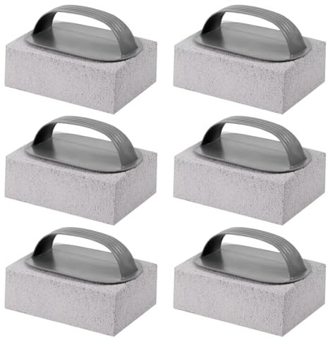 Xerteam 6 Pcs BBQ Grill Brick Cleaning Stones, Pumice Stone for Cleaning with Handle, Barbeque Cleaning Brick Block for Removing Grease and Stains from Frying Pans, Ovens, Grills, Sinks