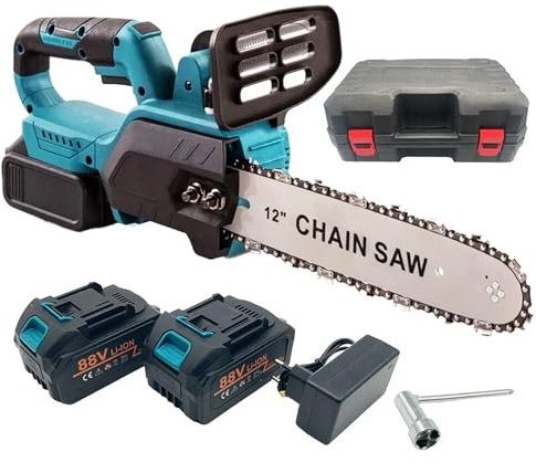 Brushless Motosega a Batteria 88V con Catena da 12 Pollici, Doppia Batteria e Serbatoio Olio Incluso - Potente, Leggera e Senza Fili per Potatura e Taglio Alberi