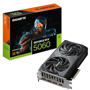 GIGABYTE GeForce RTX 5060 - Scheda grafica WINDFORCE OC 8G, GDDR7 a 128 bit, PCIe 5.0, sistema di raffreddamento WINDFORCE, scheda video GV-N5060WF2OC-8GD