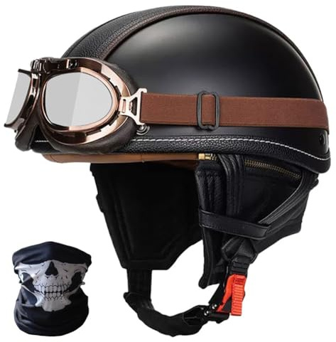 SYEBVTQ Vintage Deutsche Motorrad Halbhelme ECE-Zertifizierung Halbschalenhelm Chopper Helm Motorradhelm für Herren und Damen Jethelm Retro Scooter Helm mit Sonnenbrille Moped Offenem Helm