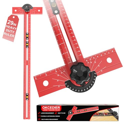 74cm T Lineal Streichmaß für Holzarbeiten Anschlagwinkel 15-165° Heimwerken | Winkelmesser Präzisions-Bohrloch-Positionsfinder, Aluminium Zimmermannswinkel für Tischlerei, Architektur, Trockenbau,Basteln