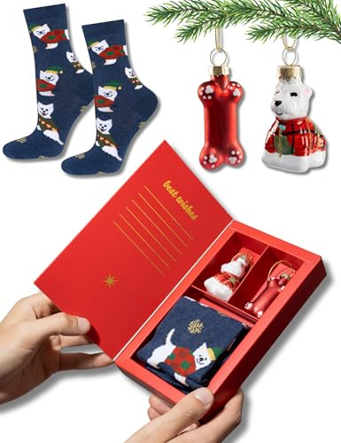 soxo Lustige Weihnachtskugeln Glas WeihnachtsbaumHerren Socken Deko Weihnachten Geschenk Verschiedene Sets 40-45 Hund Weihnachtskugeln + Socken