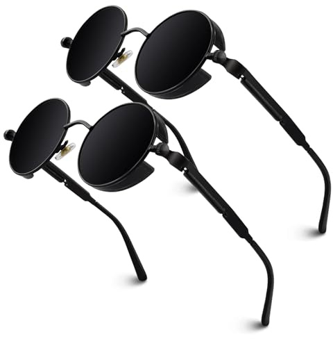 GQUEEN Retro Runde Steampunk Polarisierte Sonnenbrille Herren Damen UV400 | Leicht, Metallgestell, Verstellbare Nasenauflagen, Angeln, Autofahren, Reisen, Laufen, Golfen