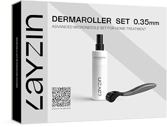 LAYZIN Microneedling Set 0,35 mm – Derma Roller für empfindliche Haut rund um die Augen mit 300 Mikronadeln – Inklusive 200 ml Reinigungsspray – Feine Linien, Krähenfüße und Hautverjüngung – Unisex