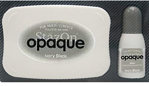 TsukinekoStazOn Opaque Ink Pad for Stamping - Black, Ivory Black - Large - Opaque, Air Dries, Archival