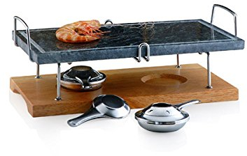Brandani 58654 pietra ollare con base in legno, supporto in metallo e due fornellini
