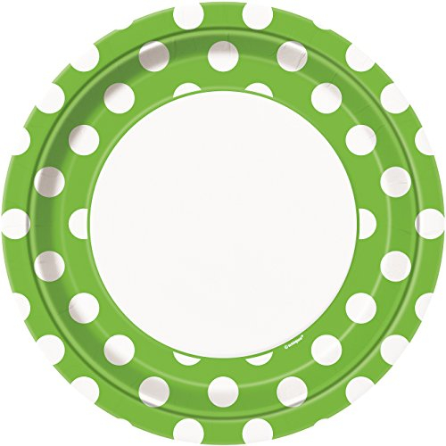 Unique Party 37465 - 23cm Lime Green Polka Dot Party Plates, Pack of 8