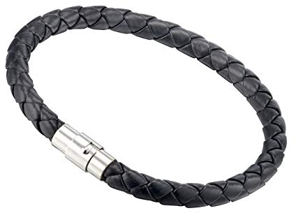 Gemini Armband (schwarz), Flechtarmband, hochwertiges Leder, Magnetverschluss polierter Edelstahl, edles Design für Boys, Girls, Herren, Damen, Unisex, 21,6 cm (Länge)