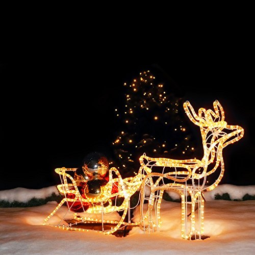 NCC-Licht LED Rentier mit Schlitten 11 Meter Lichtschlauch für innen & außen 120 x 66 x 23cm