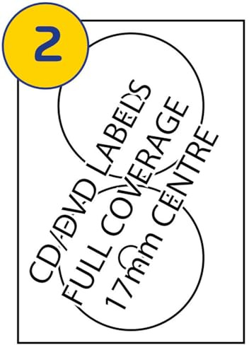 LABELS4U 100 Sheets of CD/DVD Labels, 2 Labels Per Sheet 117mm Diameter, Full Coverage (200 Labels)