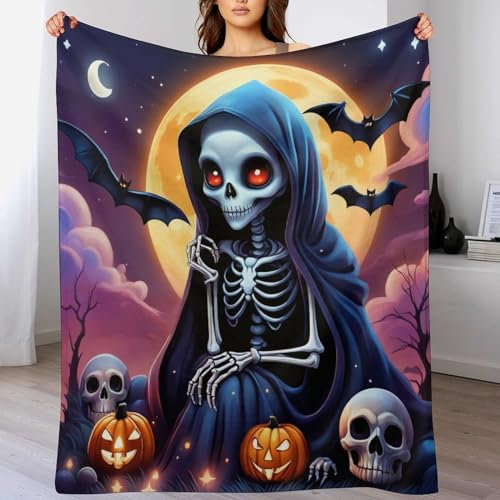 AAPZY Halloween-Skelett Decke Super Soft Flannel Fleece Überwurfdecken Für Bettwsche Sofa Schlafzimmer Decken Wohnzimmer Reisen Vier Jahreszeiten Wohndecke （130×150cm）