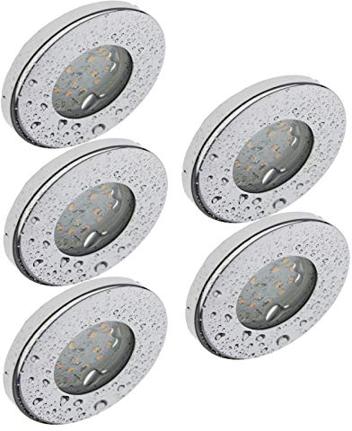 Trango 5er Set dimmbare IP44 LED Einbaustrahler in Chrom 6729IP-058GUSD I Einbauleuchten inkl. 5x 5 Watt dimmbar GU10 LED I Bad Spots I Bad Deckenspots I Deckenstrahler I Einbauspots I Spots.