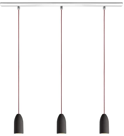 Buchenbusch urban design 3er Hängelampe dark edition, Beton Deckenlampe mit Textilkabel Bordeaux, Lampe Schlafzimmer