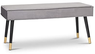 LIFA LIVING Graue Bank aus Samt, Luxuriöse Sitzbank für Schlafzimmer, Wohnzimmer & Flur, Polsterbank für den Innenbereich, Samt-Pouf in 101 x 42 x 45 cm
