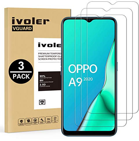 ivoler 3 Piezas Protector de Pantalla para OPPO A9 2020 / OPPO A5 2020, Cristal Vidrio Templado Premium para OPPO A9 2020 / OPPO A5 2020