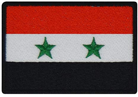 FanShirts4u Aufnäher - SYRIEN - Fahne - 8 x 5,5cm - Bestickt Flagge Patch Badge Wappen Syria (Schwarze Umrandung)