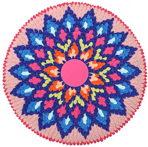 GURU SHOP Runde Upcycling Mandala Badmatte, Bodenmatte, Badvorleger - Motiv 34, Rosa, Baumwolle, 1x50x50 cm, Teppiche, Bodenmatten