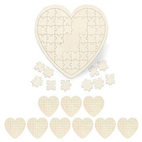 Relaxdays 10 x XXL Herzpuzzle, Gästebuch für Hochzeit, Taufe & Geburtstag, 49 Teile zum Beschriften, Holz, BxT: 45 x 45 cm, Natur