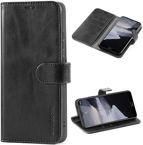 Mulbess Hülle für Nokia 2.4 Handyhülle, Flipcase mit Stand Funktion, TPU Stoßfeste, Etui Karten Schutzhülle, Vintage Schwarz