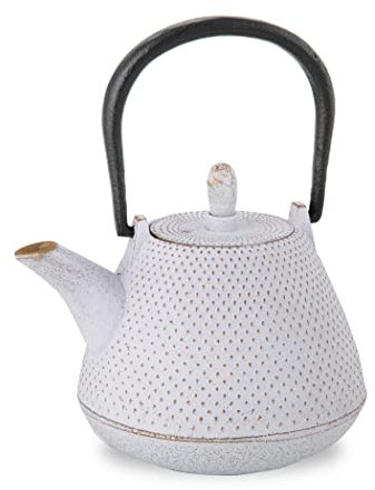 Roji Associates Théière en fonte Nanbu Tekki ARARE – Type de dôme, fabriquée au Japon, avec passoire à thé, finition intérieure en émail, pot de couleur, interdiction de feu ouvert (400 ml/blanc)