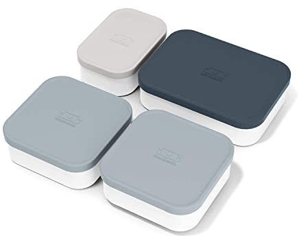 monbento - 4x Auslaufsichere kleine Lebensmittelbehälter MB Extra mit Deckel/Kompartimentierung für Bento Box MB Original - Perfekt für Büro/Schule - BPA Frei - Lebensmittelecht - Blau und Grau