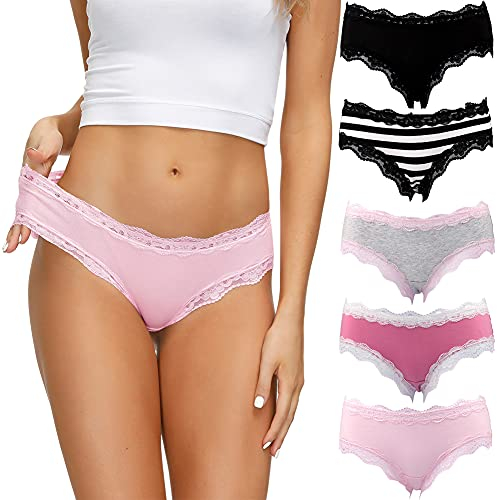 COMSOFT Baumwolle Unterwäsche Damen Höschen Sanft Spitze Hipster Slip Mehrfarbig (Mehrfarbig Briefs I, L)