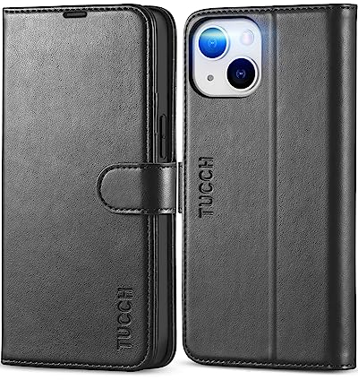 TUCCH Hülle für iPhone 13 Mini, Handyhülle iPhone 13 Mini, [TPU] [Kartenfächer] [Ständer] [Magnet] [RFID-Sperrung], Stoßfeste Schutzhülle, Cover kompatibel mit iPhone 13 Mini (5,4 Zoll) Schwarz