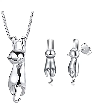 HCMA 925 Silber Schmuck Sets Schöne Tier Katze Halskette + Ohrringe Für Frauen Mädchen Geschenk Hochzeit Schmuck Set
