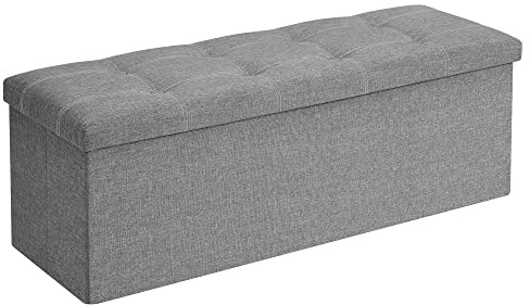 SONGMICS Sitzbank mit Stauraum, faltbar, 110 x 38 x 38 cm | Sitztruhe, Sitzhocker, Bezug aus Leinenimitat, für Schlafzimmer, Flur, Wohnzimmer, hellgrau, MINOTA Kollektion LSF077G05V1