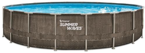 Summer Waves Piscine Tubulaire Hors-Sol Ronde Aspect Tressé Ø6,10x1,22m - Pratique et Facile à Installer - Matériaux Structure et Liner Robustes - Ligne d'eau 1m- Livrée avec Accessoires Nécessaires