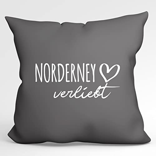 Huuraa Sofakissen Norderney verliebt Geschenk 40x40cm mit Füllung Steel Grey Baumwolle Norderney Mitbringsel
