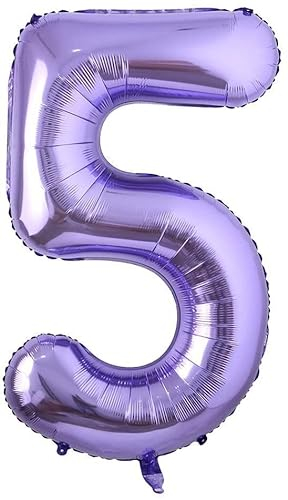 Lila Folienballons Zahl 0 bis 9 als Deko für Geburtstag und Party | 80cm groß | Violett Flieder Lilac Lavendel Zahlen Kindergeburtstag Partydeko Folienballon Ballon Luftballon, Edition: 5. Geburtstag