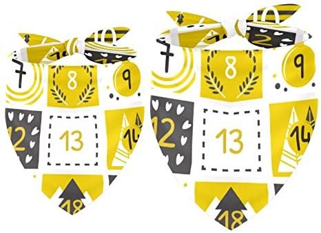2 Stück Hundehalstuch Weihnachten Adventskalender Gelb Plaid Muster Mädchen Junge Lätzchen Hundeschal Halstuch Zubehör für Kleine Mittlere Große Hunde Welpen Katze Haustier