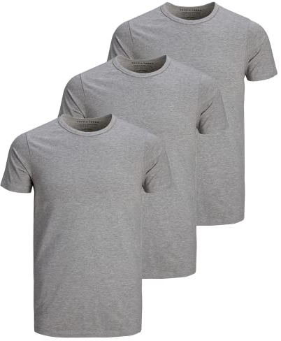 JACK & JONES Herren T-Shirt Slim Fit 3er Pack Rundhals Kurzarm O-Neck Schwarz, Weiß, Grau, Blau,