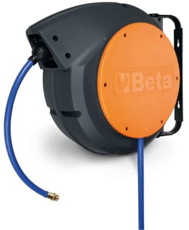 Beta 1900M8X15 - Avvolgitubo automatico per aria o acqua, struttura antiurto in plastica, tubo da 8x15 mm, supporto orientabile per uso professionale e domestico, lunghezza 15 metri