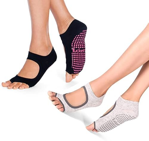 Tucketts Allegro Zehensocken, rutschfest, Baumwolle, für Yoga, Barre, Pilates, Tanz, Ballett, Größe 38-47, Schwarz, statisch, Large-X-Large