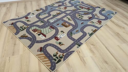 Teppich Janning Kinderteppich Straßenteppich Scanroad beige grau Spielteppich Autos (400 x 400 cm)