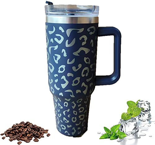 Vaso con asa, vaso de 40 oz con asa, vasos delgados aislados de acero inoxidable sellados al vacío de doble pared, taza de viaje para bebidas frías y calientes, taza de café termo de viaje (10)