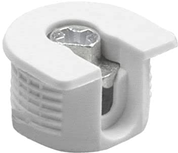 Amig - Enganche de Excéntrica, M6 - Ø 20 x 12,5 mm, 4 Unidades, para Ensamblado de Tableros con Tornillos Modelo 60 de M6, Óptimo para Unión de Estantes y Muebles, Plástico Blanco