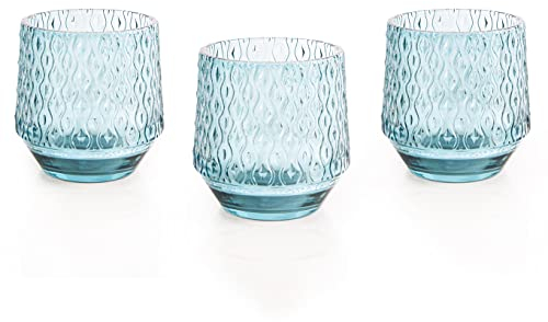 Logbuch-Verlag 3 Blaue Teelichtgläser Tischdeko maritim Feste Kommunion Geburtstag Geschenk sommerlich 9 cm hellblau