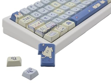 Cmokifuly pbt keycaps iso Katze niedlich Keycaps MDA Profil Tastenkappen, Benutzerdefinierte PBT Tastenkappen für mechanische Tastatur, 148 Tasten Dye Sub Cute Key Cap (blau)