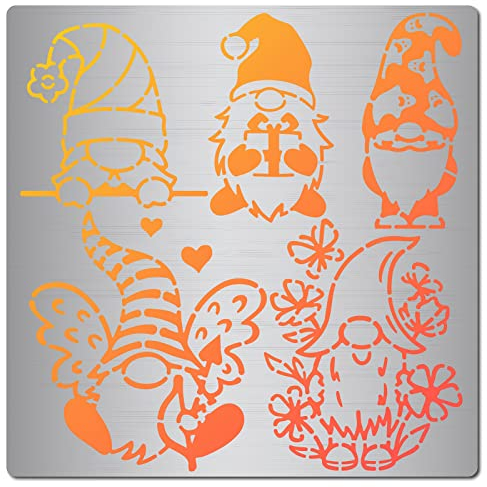 GORGECRAFT 6.3x6.3 Zwerg-Metallschablone Wiederverwendbar Weihnachten Weihnachtsmann Herz Blume Edelstahl Stanzformen Schablonen Holzschnitzerei Vorlage DIY Malerei Scrapbooking Grußkarten Prägung
